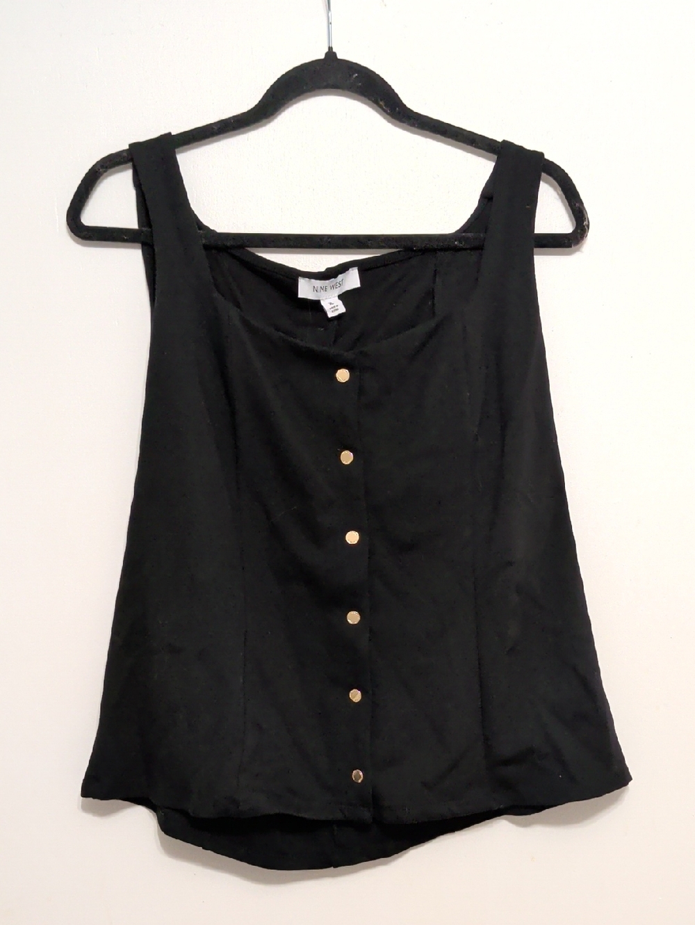 Nine West Black Sleeveless Button-Front Camisole with Gold Buttons
